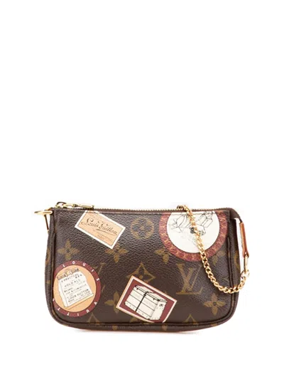 Pre-owned Louis Vuitton 2008 Monogram Patch Mini Pochette Accessoires Handbag In Brown