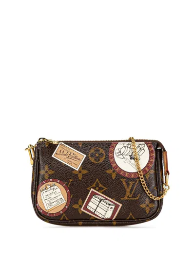 Pre-owned Louis Vuitton 2008 Monogram Patch Mini Pochette Accessoires Handbag In 褐色