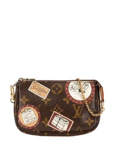 Pre-owned Louis Vuitton 2008 Monogram Patch Mini Pochette Accessoires Handbag In Brown