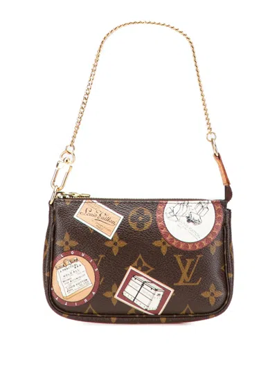 Pre-owned Louis Vuitton 2008 Monogram Patch Mini Pochette Accessoires Handbag In Brown