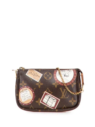 Pre-owned Louis Vuitton 2008 Monogram Patch Mini Pochette Accessoires Handbag In Brown