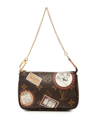 Pre-owned Louis Vuitton 2008 Monogram Patch Mini Pochette Accessoires Handbag In Brown