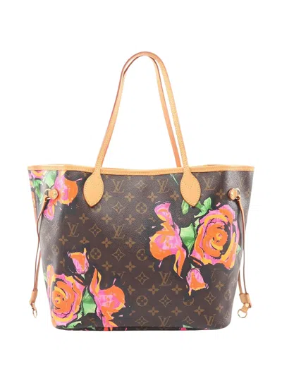 Pre-owned Louis Vuitton 2008 Monogram Roses Neverfull Mm Tote Bag In Brown