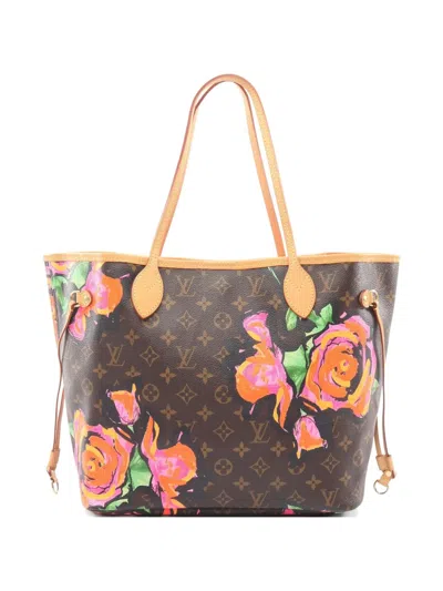 Pre-owned Louis Vuitton 2008 Monogram Roses Neverfull Mm Tote Bag In Brown