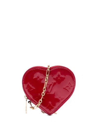 Pre-owned Louis Vuitton 2008 Monogram Vernis Heart Purse Coin Pouch In Red