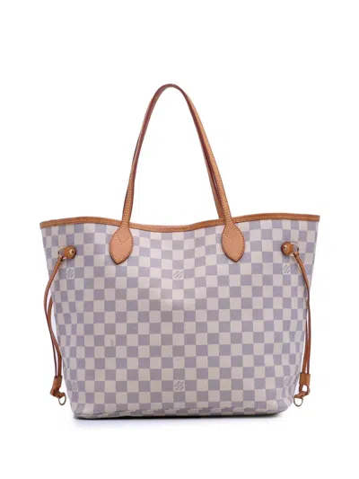 Pre-owned Louis Vuitton 2009 Damier Azur Neverfull Mm Tote Bag In White