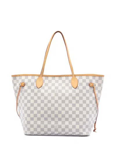 Pre-owned Louis Vuitton 2009 Damier Azur Neverfull Mm Tote Bag In White