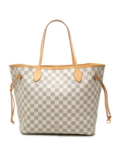 Pre-owned Louis Vuitton 2009 Damier Azur Neverfull Mm Tote Bag In White