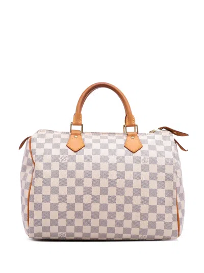 Pre-owned Louis Vuitton 2009 Damier Azur Speedy 30 Boston Bag In White