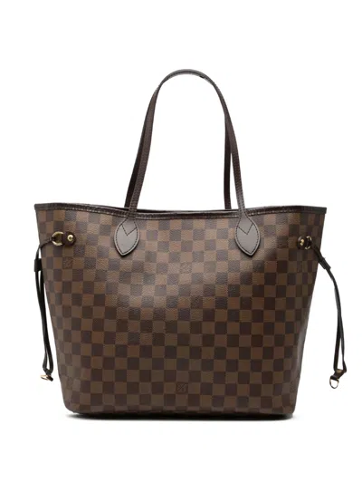 Pre-owned Louis Vuitton 2009 Damier Ebene Neverfull Mm Tote Bag In Brown