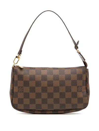 Pre-owned Louis Vuitton 2009 Damier Ebene Pochette Accessoires Shoulder Bag In Brown