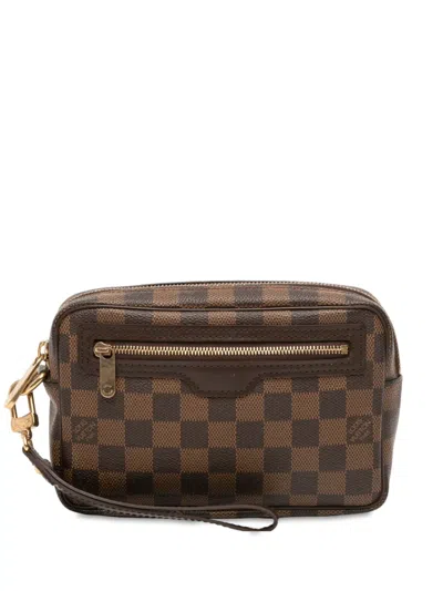 Pre-owned Louis Vuitton 2009 Damier Ebene Pochette Billets Macao Clutch Bag In Brown