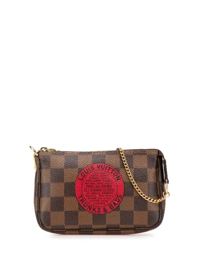Pre-owned Louis Vuitton 2009 Damier Ebene Trunks And Bags Mini Pochette Accessoires Handbag In Brown