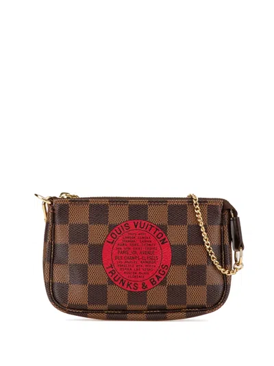 Pre-owned Louis Vuitton 2009 Damier Ebene Trunks And Bags Mini Pochette Accessoires Handbag In Brown