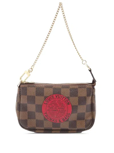 Pre-owned Louis Vuitton 2009 Damier Ebene Trunks And Bags Mini Pochette Accessoires Handbag In Brown