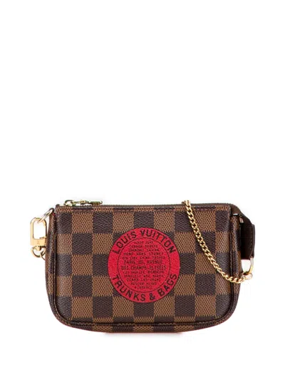 Pre-owned Louis Vuitton 2009 Damier Ebene Trunks And Bags Mini Pochette Accessoires Handbag In Brown