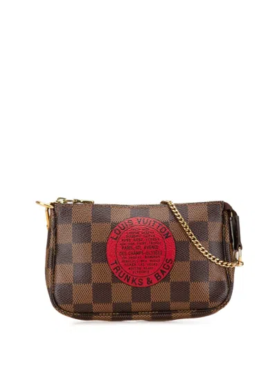 Pre-owned Louis Vuitton 2009 Damier Ebene Trunks And Bags Mini Pochette Accessoires Handbag In Brown