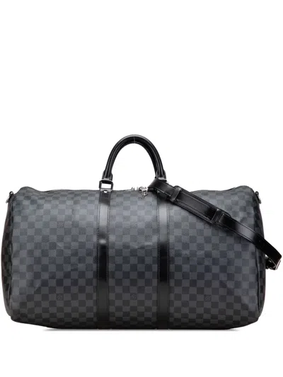 Pre-owned Louis Vuitton 2009 Damier Graphite Keepall Bandouliere 55 Travel Bag In Gray