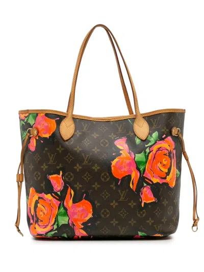 Pre-owned Louis Vuitton 2009 Monogram Roses Neverfull Mm Tote Bag In Brown