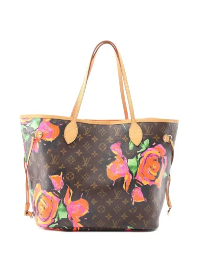 Pre-owned Louis Vuitton 2009 Monogram Roses Neverfull Mm Tote Bag In Brown
