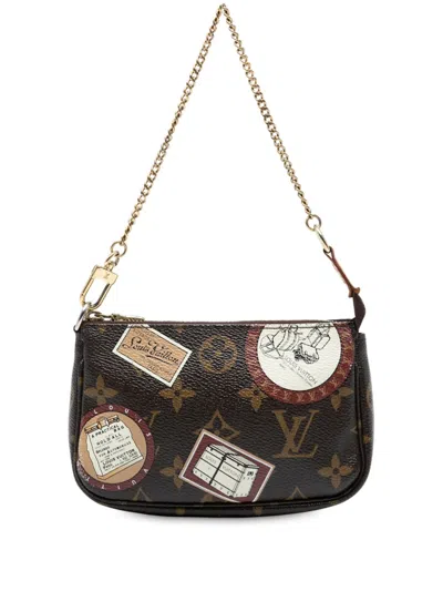 Pre-owned Louis Vuitton 2009 Monogram Trunks And Bags Patch Mini Pochette Accessoires Handbag In Brown