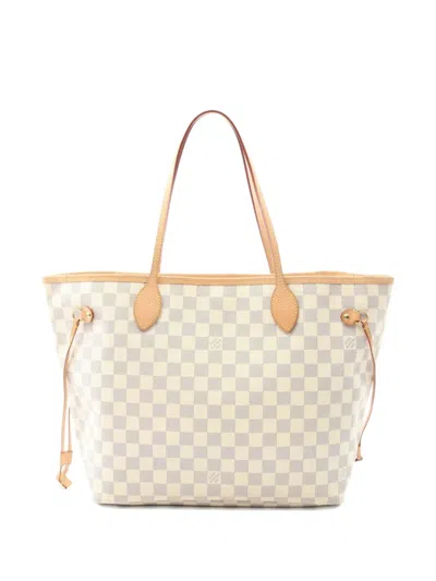 Pre-owned Louis Vuitton 2009 Neverfull Mm Damier Azur Canvas Tote Bag In Neutral
