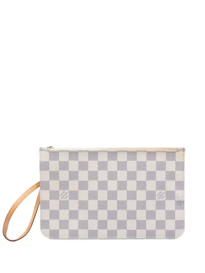 Pre-owned Louis Vuitton 2010-2019 Damier Azur Neverfull Mm Pouch In White