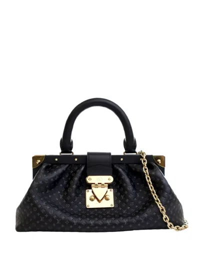 Pre-owned Louis Vuitton 2010-2025 Embossed Calfskin Nanogram Satchel In Black