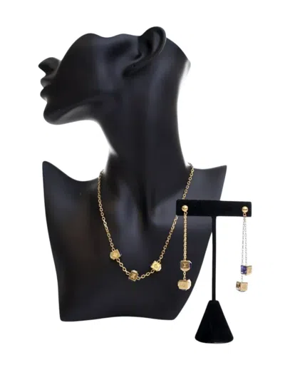 Pre-owned Louis Vuitton 2010-2025 Gold Plated Crystal Gamble Drop Earrings And Necklace Set Costume Earrings
