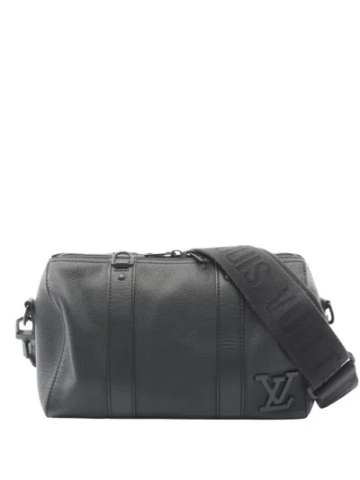 Pre-owned Louis Vuitton 2010-2025 Grained Leather City Keepall Crossbody Bag In Black