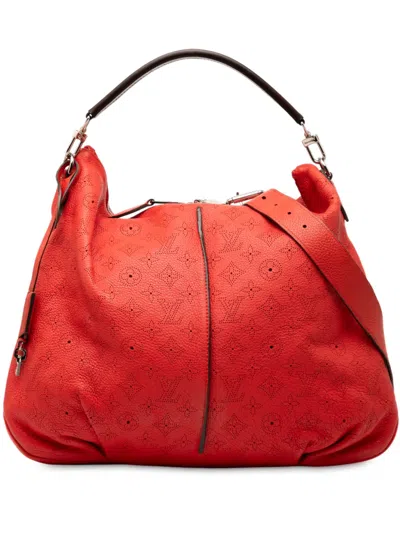 Pre-owned Louis Vuitton 2010-2025 Monogram Mahina Selene Mm Satchel In Red