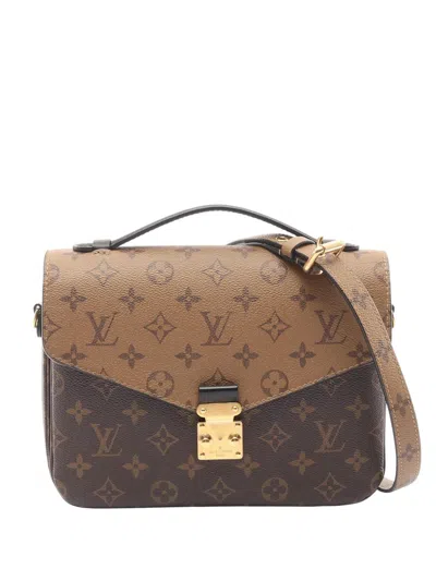 Pre-owned Louis Vuitton 2010-2025 Monogram Reverse Pochette Metis Satchel In Brown
