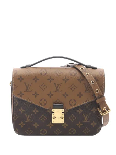 Pre-owned Louis Vuitton 2010-2025 Monogram Reverse Pochette Metis Satchel In Brown