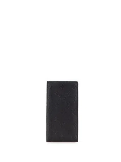 Pre-owned Louis Vuitton 2010-2025 Monogram Shadow Brazza Wallet Long Wallets In Black