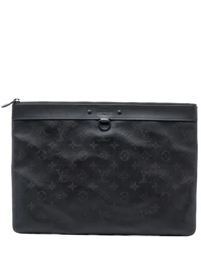 Pre-owned Louis Vuitton 2010-2025 Monogram Shadow Discovery Pochette Clutch Bag In Black