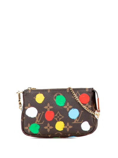 Pre-owned Louis Vuitton 2010-2025 Yayoi Kusama Monogram Painted Dots Mini Pochette Accessoires Handbag In Brown