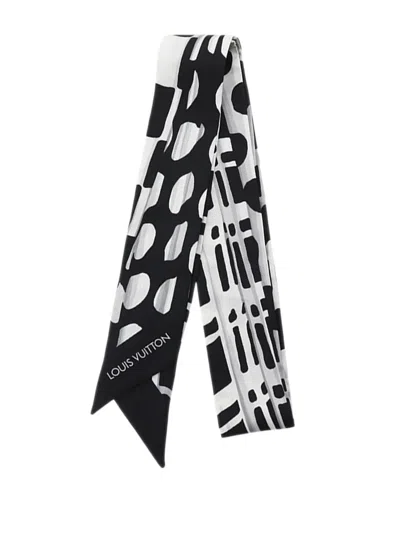 Pre-owned Louis Vuitton 2010-2026 Printed Bandeau Silk Scarf Scarves In Black