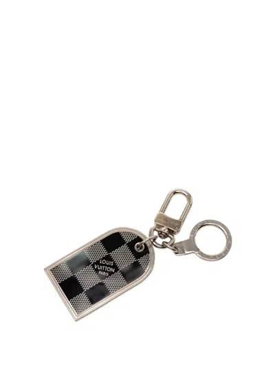 Pre-owned Louis Vuitton 2010 Brass Damier Porte Cles Address Bag Charm And Holder Key Chain In Silver