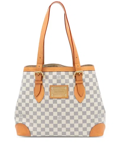 Pre-owned Louis Vuitton 2010 Damier Azur Hampstead Mm Tote Bag In White