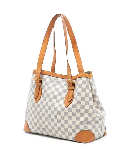 Pre-owned Louis Vuitton 2010 Damier Azur Hampstead Mm Tote Bag In White