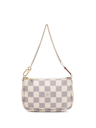 Pre-owned Louis Vuitton 2010 Damier Azur Mini Pochette Accessoires Handbag In White