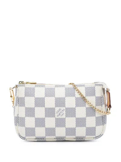 Pre-owned Louis Vuitton 2010 Damier Azur Mini Pochette Accessoires Handbag In White