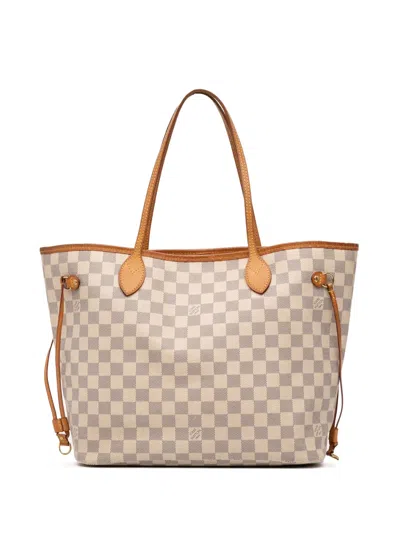 Pre-owned Louis Vuitton 2010 Damier Azur Neverfull Mm Tote Bag In White