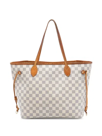 Pre-owned Louis Vuitton 2010 Damier Azur Neverfull Mm Tote Bag In White