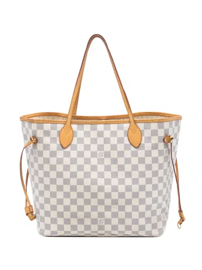 Pre-owned Louis Vuitton 2010 Damier Azur Neverfull Mm Tote Bag In White
