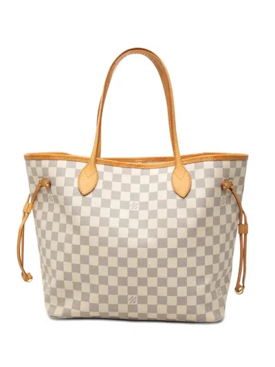 Pre-owned Louis Vuitton 2010 Damier Azur Neverfull Mm Tote Bag In White