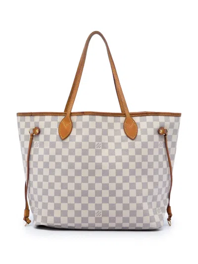Pre-owned Louis Vuitton 2010 Damier Azur Neverfull Mm Tote Bag In White