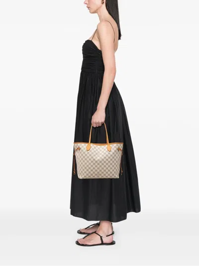 Pre-owned Louis Vuitton 2010 Damier Azur Neverfull Mm Tote Bag In White