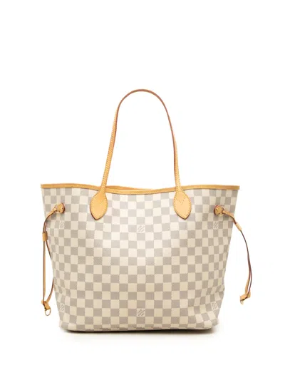 Pre-owned Louis Vuitton 2010 Damier Azur Neverfull Mm Tote Bag In White
