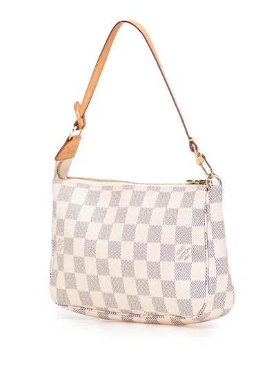 Pre-owned Louis Vuitton 2010 Damier Azur Pochette Accessoires Shoulder Bag In White